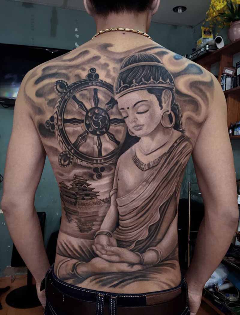 Hình xăm tâm linh mẫu tattoo tượng Phật thanh tịnh trang nghiêm